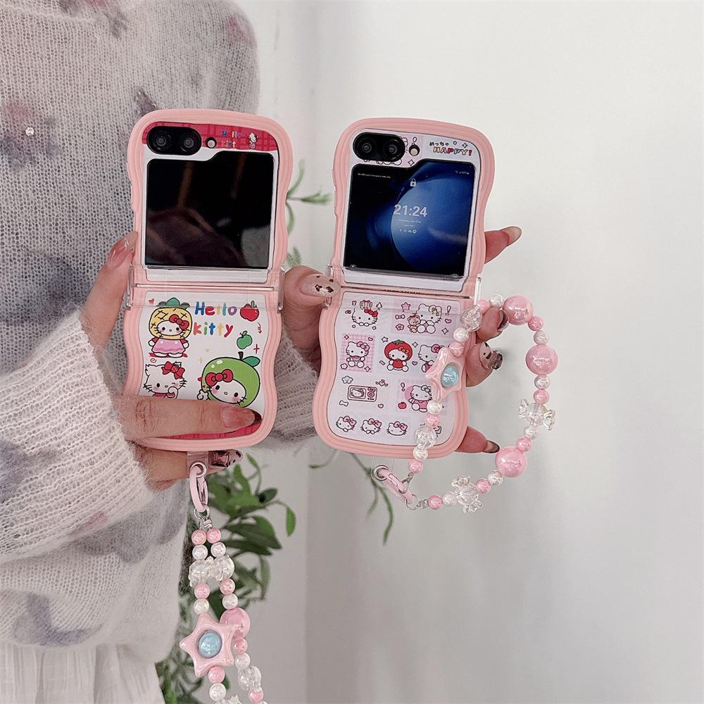 Hello Kitty Samsung Galaxy Z Flip Series Folding Soft PC Phone Case with Lanyard