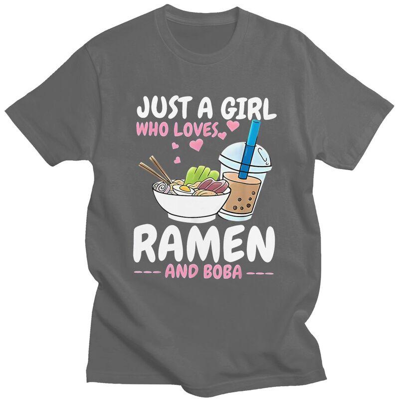 Custom Just A Girl Who Loves Ramen And Boba T Shirt for Men Tshirt Casual Tee Short Sleeve Tshirts Loose Fit