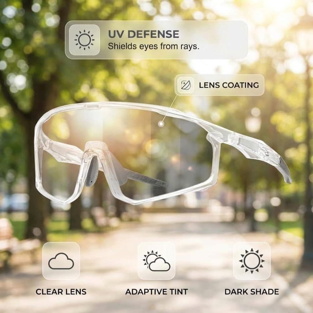 Photochromic Cycling Glasses for Men Women, UV400 Protective Sunglasses for Hiking Cycling, Lightweight Sports Sunglasses