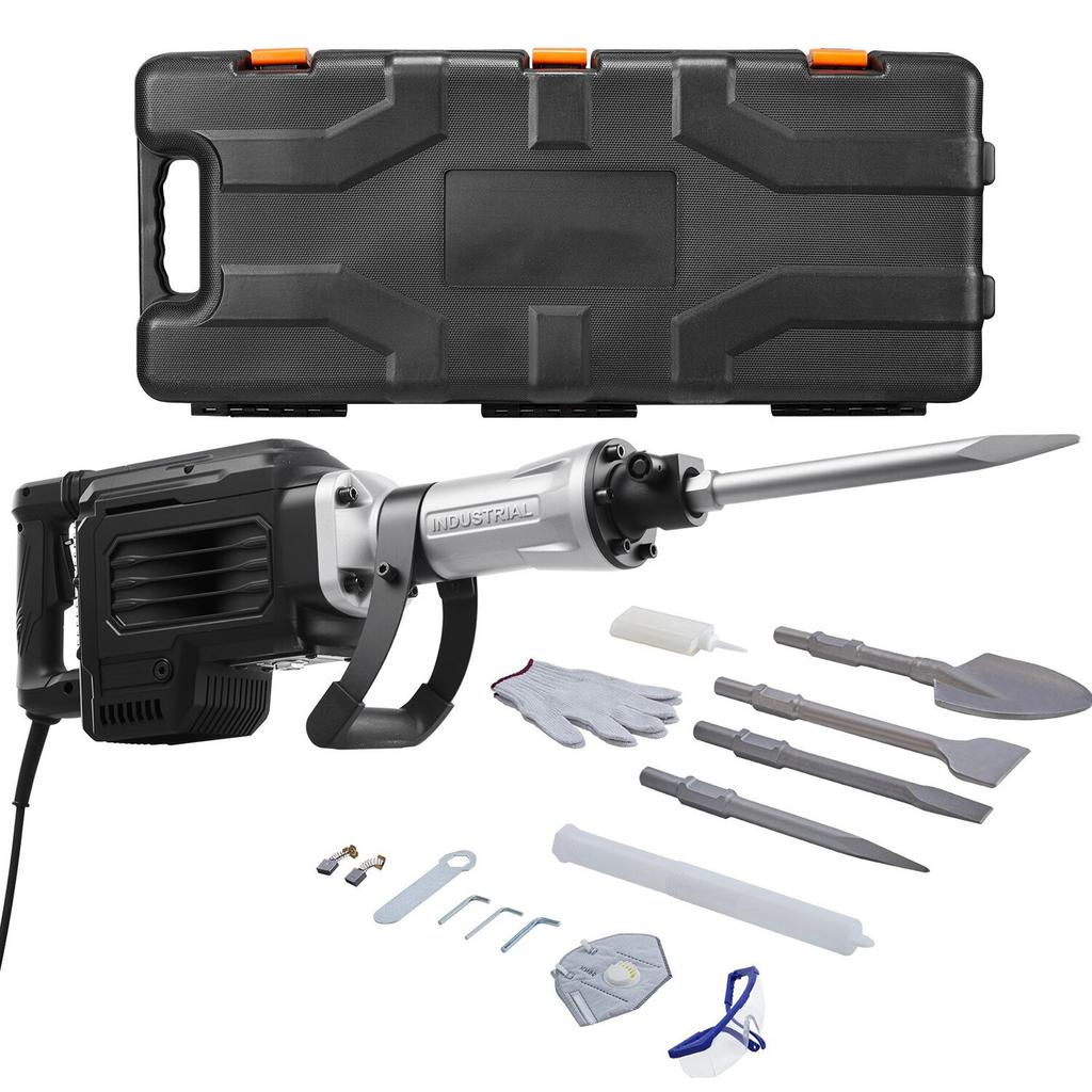 Demolition Jack Hammer, 2800 W Powerful Electric Jackhammer, 1200 BPM Concrete Breaker with 3 Chisels, a Clay Spade, Carrying Case, Gloves, for