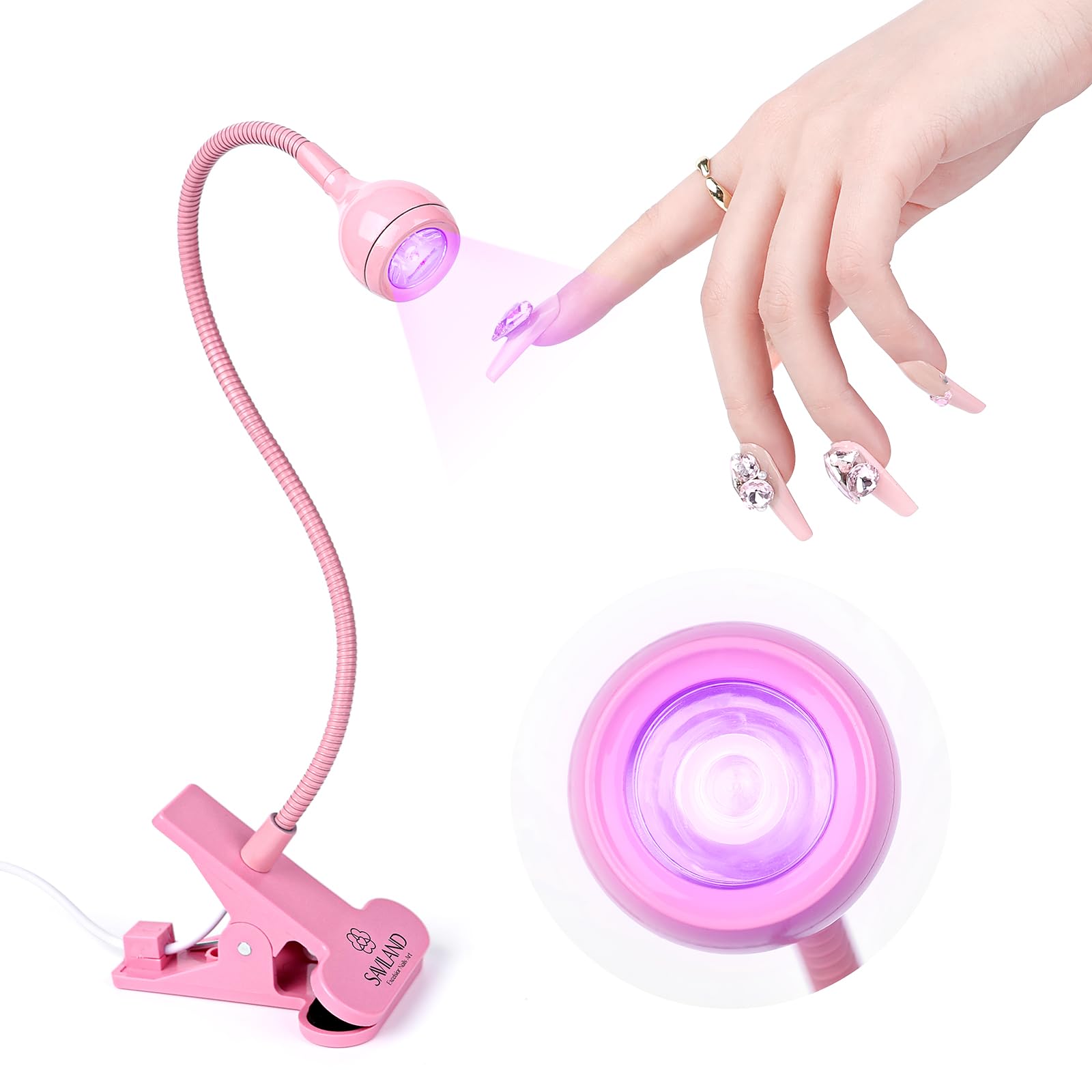 SAVILAND Gooseneck UV Lamp for Gel 2025 LED UV Nail Lamp for Gel Flash Curing Gel Nail Tip Lamp with Desk Mini Nail Dryer for Gel Nail Manicure Pink розовый