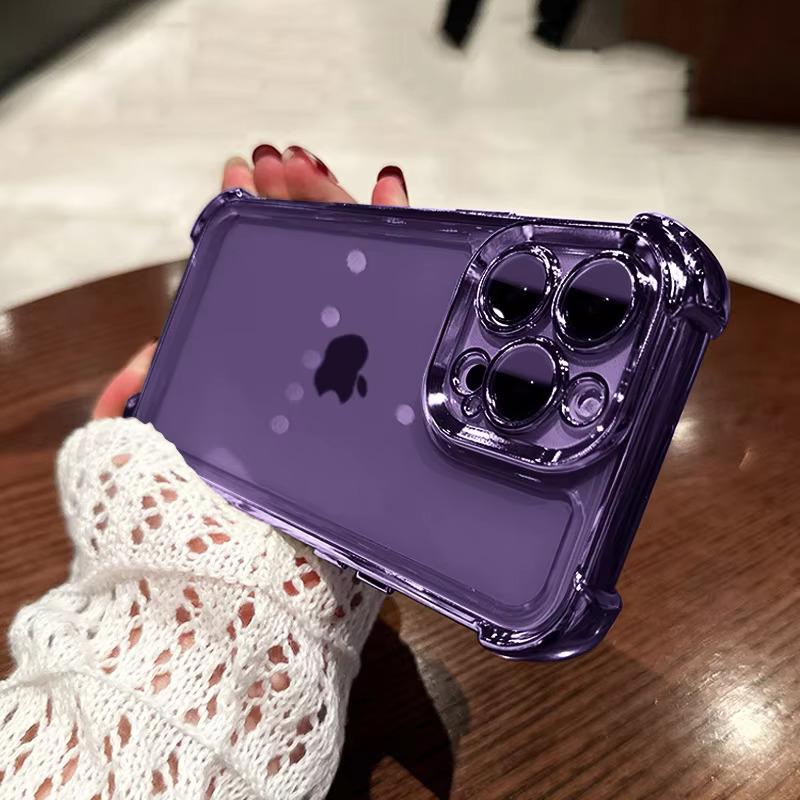 Luxury Purple Plating Clear Shockproof Phone Case For iPhone 14 13 16 15 Pro Max Plus XS XR X Four Corner Silicone Soft Cover