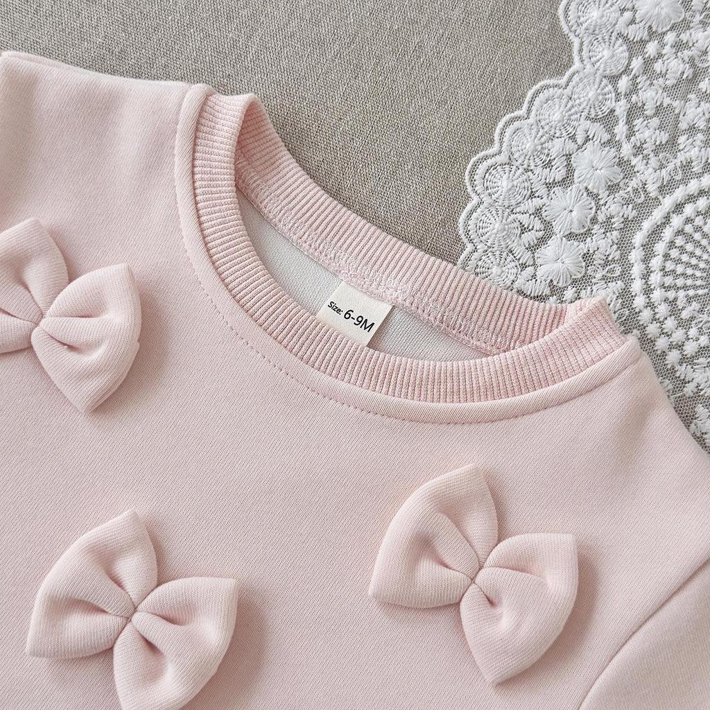 Korean Style Spring/Autumn Bow Knitwear Two-Piece Set for Infants and Toddlers - Stylish Children's Wear 2026 Collection