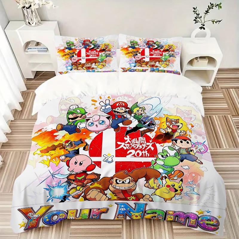 Super Smash Bros Characters Bedding Set Personalized Washable Custom 3Pcs Duvet Cover Pillowcases Soft Microfiber Home Bedroom Gift