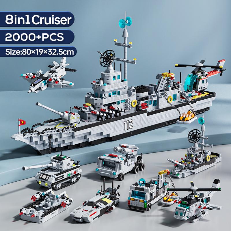 2000PCS Military Battleship Ocean Boat Ship Building Set Warship Building Kit Toy Gift Cruiser Building Bricks As Halloween Gift