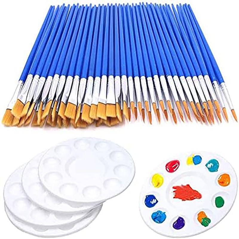 10-Piece Children's Paint Brush Set: Blue Handle Nylon Brushes for Acrylic, Watercolor, and Oil Painting