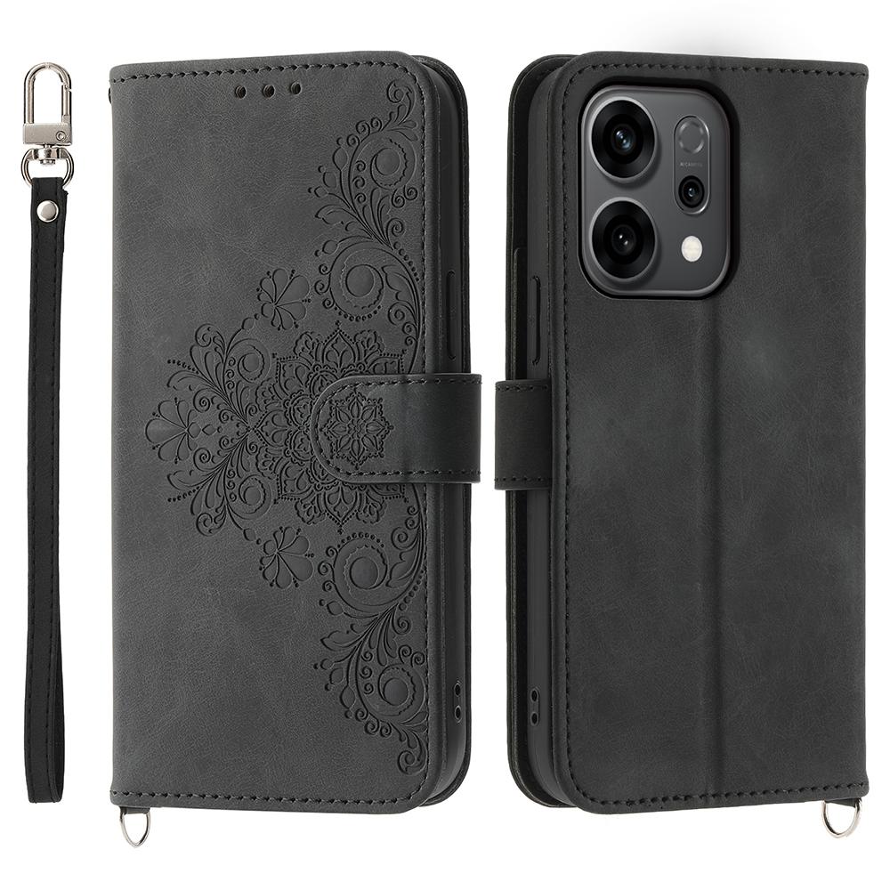 For Oppo Reno14 F 5G Case Flower Pattern PU Leather Wallet Phone Cover with Strap