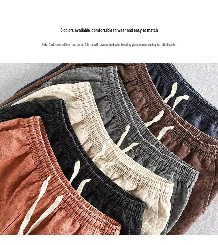 Men's Linen Summer Shorts - Breathable, Loose-Fit, Solid Color Beachwear