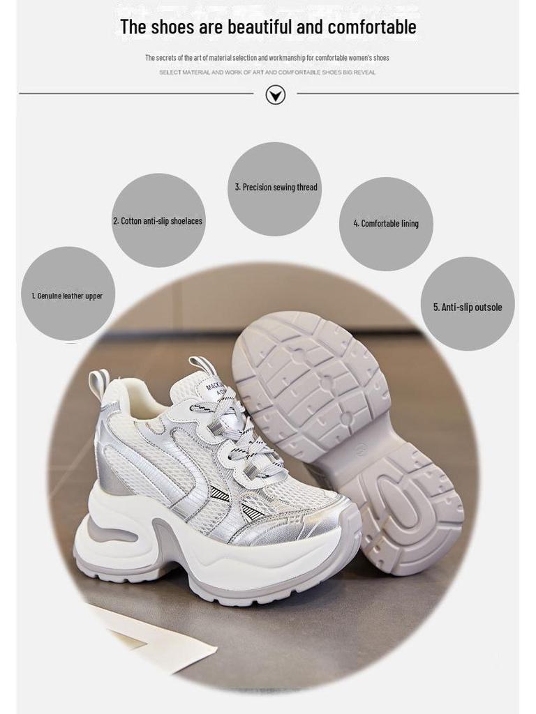 Women's 10cm Height-Enhancing Mesh Dad Shoes - Breathable, Thick-Soled, Casual Sneakers (A8910)