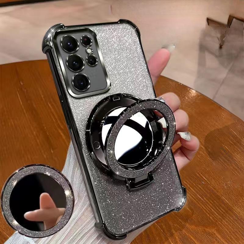 Suitable for Samsung S25EDGE Electroplated Four-corner Soft Case S25ULTRA Glitter Mirror Magnetic Stand Phone Case S24