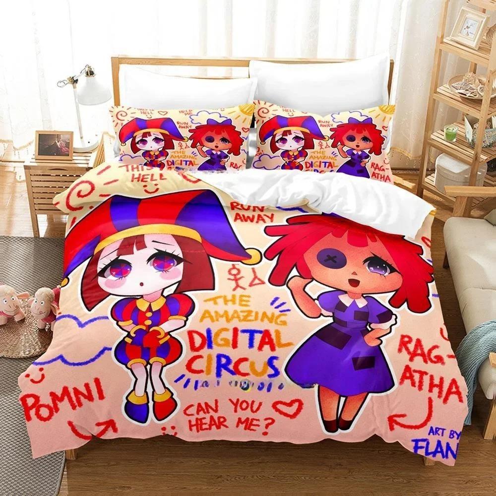 3D Printing The Amazing Digital Circus Bedding Set Cartoon Anime Three-piece Set Adult Kid Bedroom Duvetcover Sets Home Textiles
