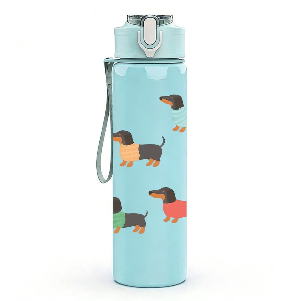 1PC Dachshund Dog Seamless Pattern 750ml Color Plastic Sports Water Bottle Leakproof Flip Straw Lid Suitable for Sports Office Home Use