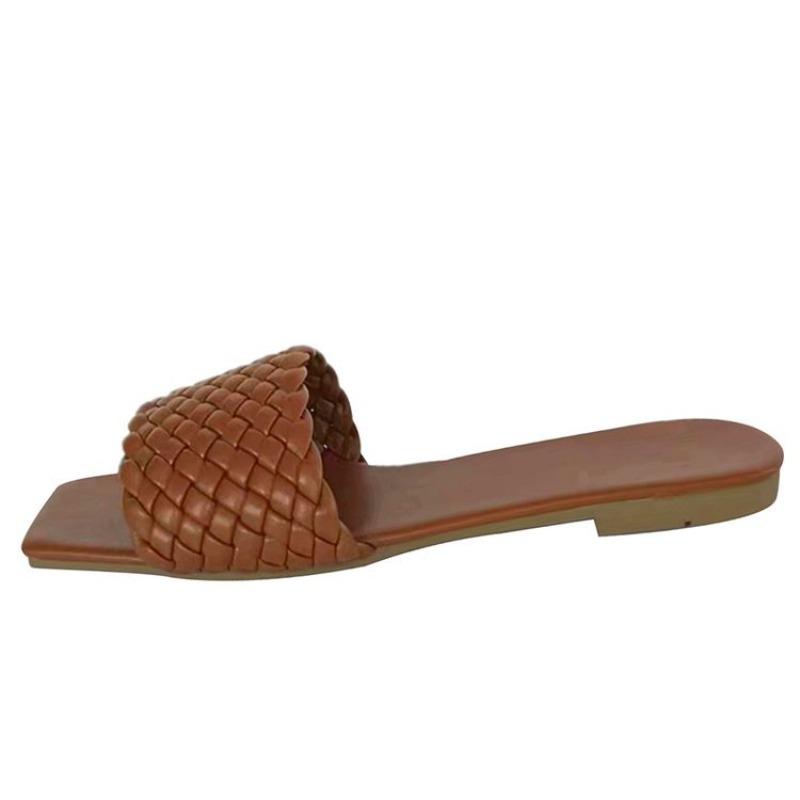 Women s Woven Single Strap Flat Sandals, Casual Beach Summer Slides, Plus Size 42 верблюд