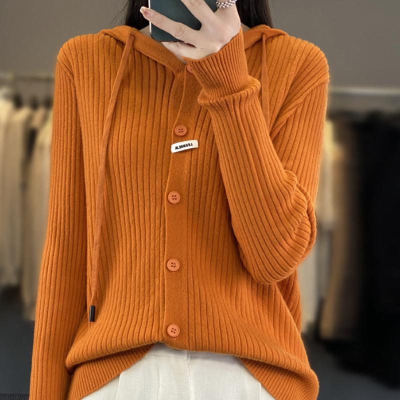 Cardigan cu glugă tricotat pentru femei Toamnă și Iarnă Nou la modă și versatil Hanorac îngroșat Moale și prietenos cu pielea Jachetă hanorac