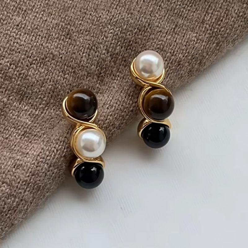 

Новые модные простые и универсальные серьги с асимметричным кофейным жемчугом для женщин