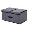 Foldable Cotton & Linen Double-Lid Storage Box with Handle for Clothes and Pants
