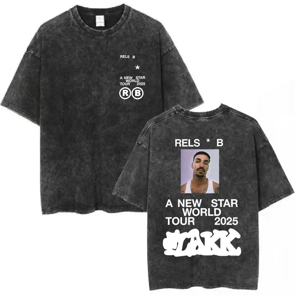 Rels B A New Star Graphic Print Tshirt Unisex Women Vintage Washed Cotton Gothic YK Fashion Summer Tee Loose Casual Oversized Tee