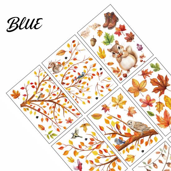 Autumn Decoration for Balcony Glass 9PCS Thanksgiving Static Window Clings Fall Leaves Birds Cute Animals Clings Stickers No-Adhesive Removable
