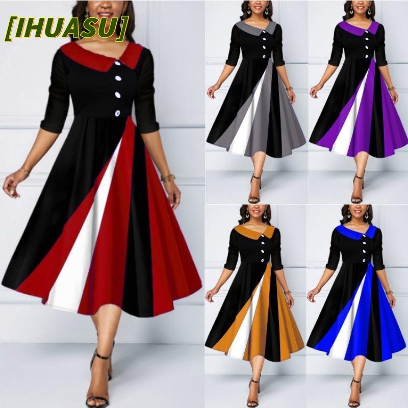 IHUASU Fashion Summer Spring 1/2 Sleeves V-Neck Casual Dresses