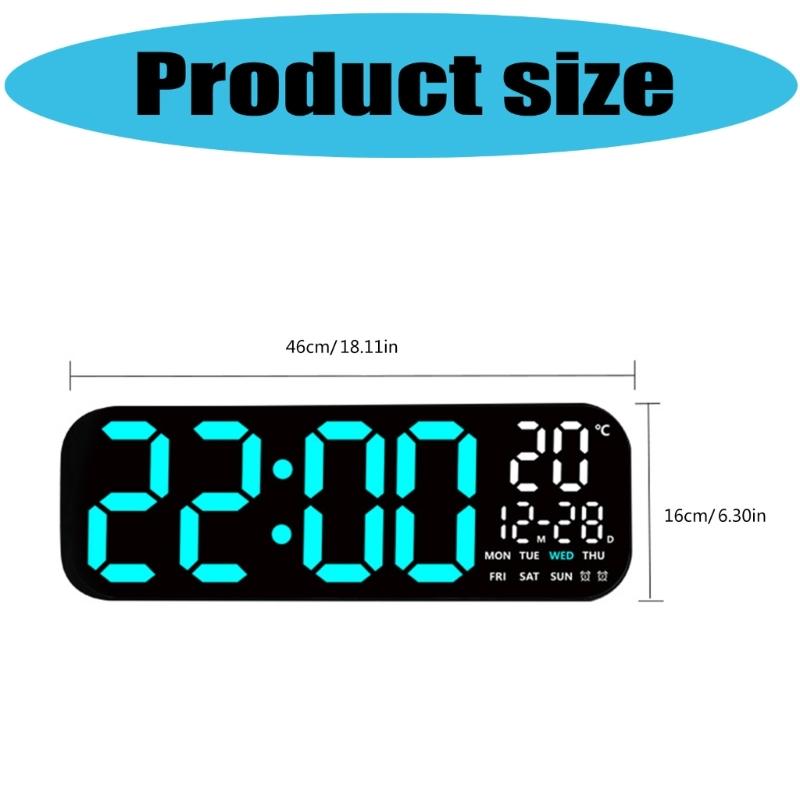 Large LED Digital Wall Clock with Remote Control Date Week Temperature Display Auto Dimming for Living Room Bedroom