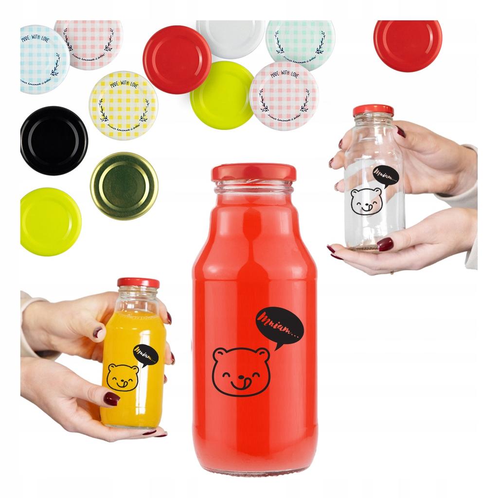 50x Winnie the Pooh Bottle 330ml with PRINT JUICE BOTTLES SYRUP GLASS BOTTLES