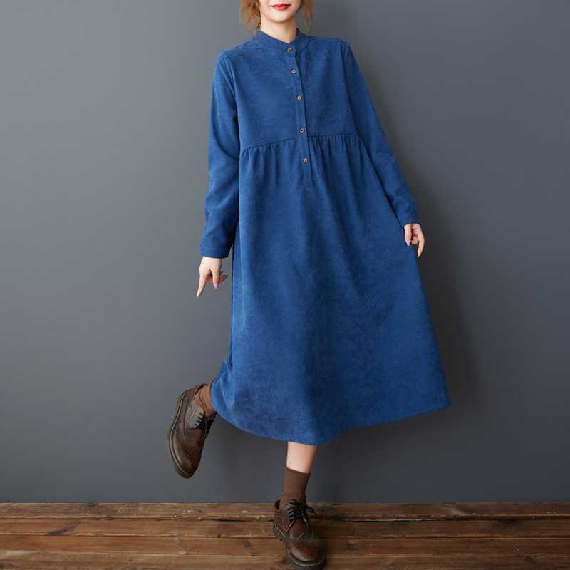 Damen Locker Gebürstet Bequem Schlankmachend Mittellang Langärmliges Kleid