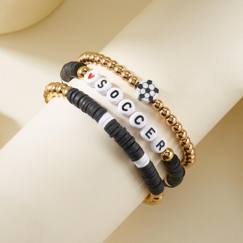 3 Pcs Football Basketball Baseball Volleyball Bracelet Soft Clay Pottery Gold Color Beads Bangle Unisex Student Sports Jewelry