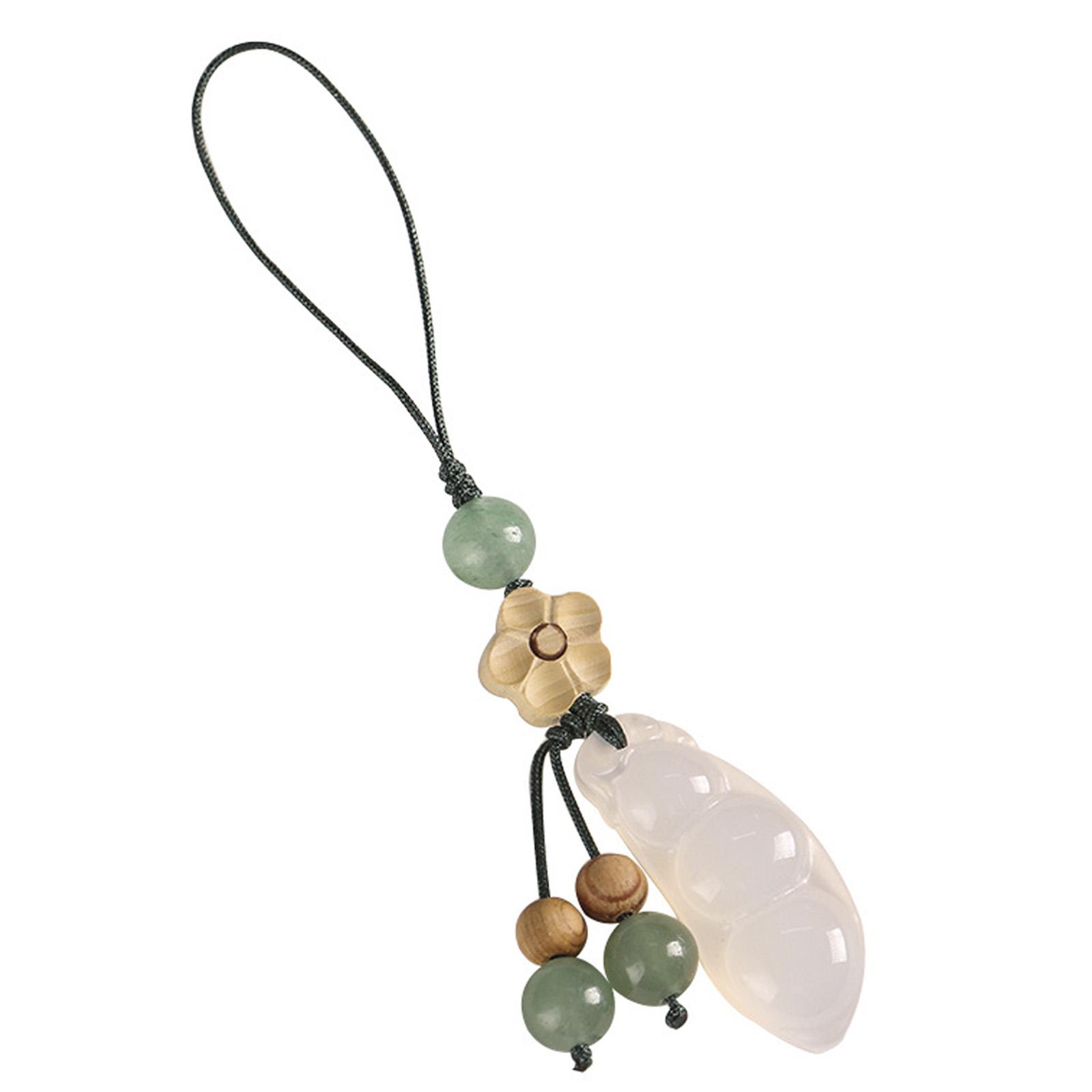 

Elegant Chalcedony Four Season Bean Pendant Phone Lanyard Representing Prosperity Suitable For Keys Bags Or Cars