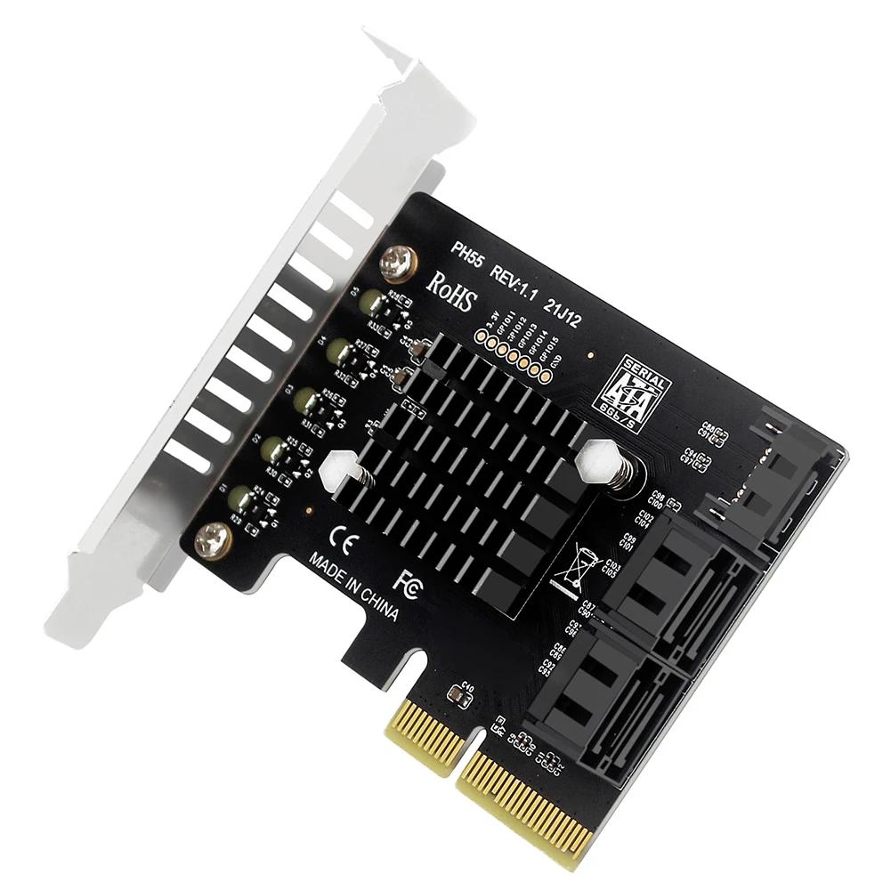 PCIe To 5-Port SATA3.0 Expansion Card Supports Cascaded Trim PCIe X4 To SATA3.0 Expansion Adapter Card for Windows/Linux/Mac OS