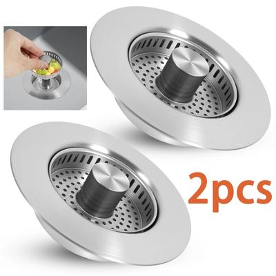 2Pcs Stainless Steel Sink Strainer Pop Up Sink Stopper Anti-Clogging Sink Food Catcher Basket Hair Catcher Hole for Bathroom