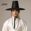 Lightweight Traditional Headgear Korean Hat, Anime Cosplay Accessory, Stage Performance Flat Style Wide Brim Hat Top with Beaded Chain for Cosplay,