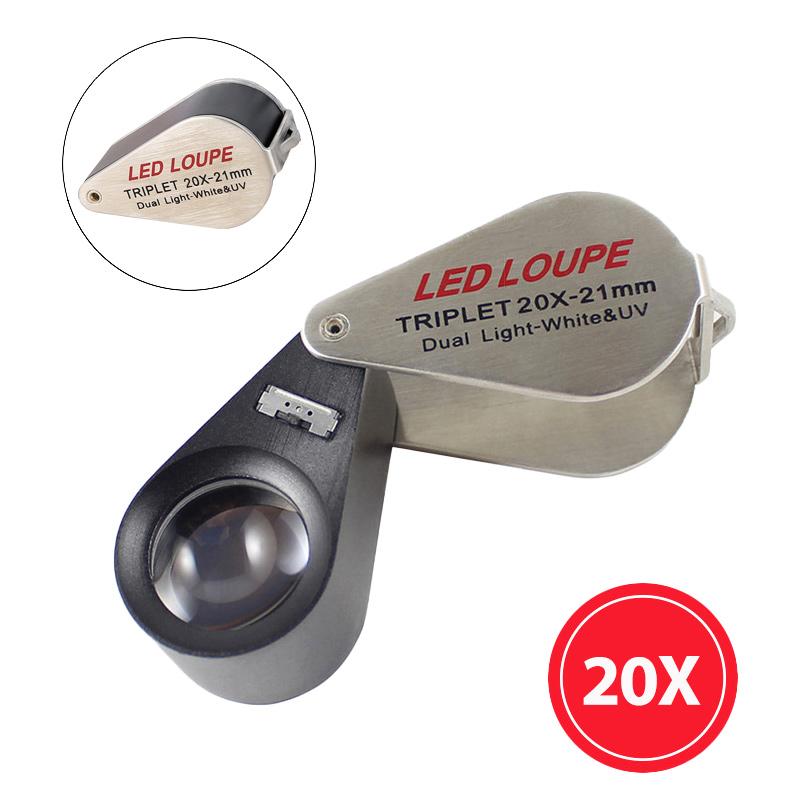 10X-40X Folding Loupe Magnifier Jewelry Magnifying Glass Triplet Lens Optical Glass Illuminated Magnifier with 6 LED 7 UV Lights