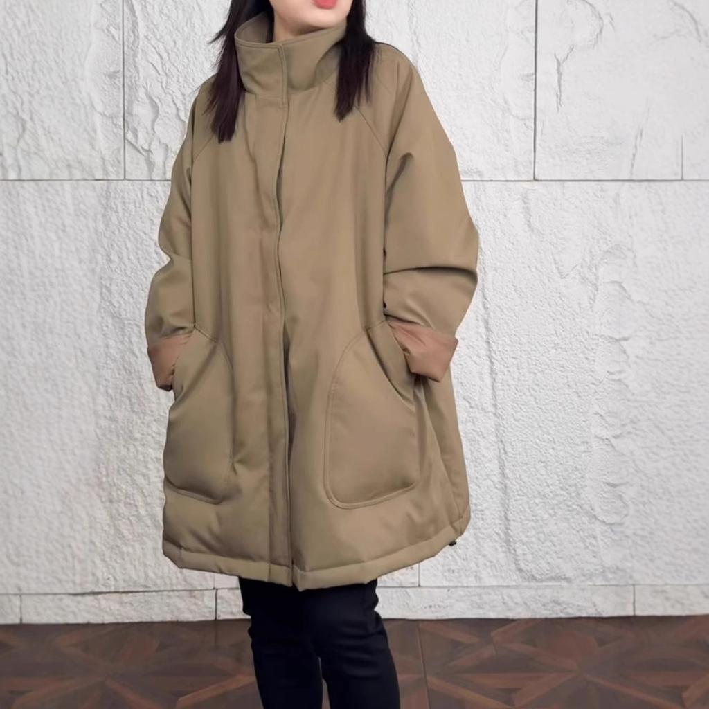 Winter new warm and stylish medium and long white goose down stand-up collar down jacket for women