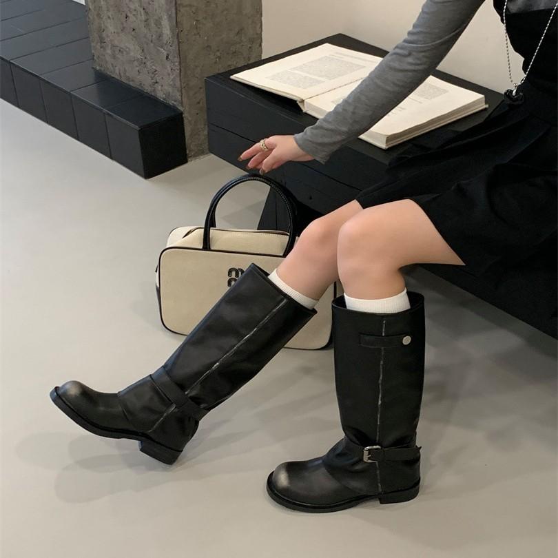 Square head polished high boots light luxury niche retro 2025 autumn and winter new thick heel short boots niche women's boots