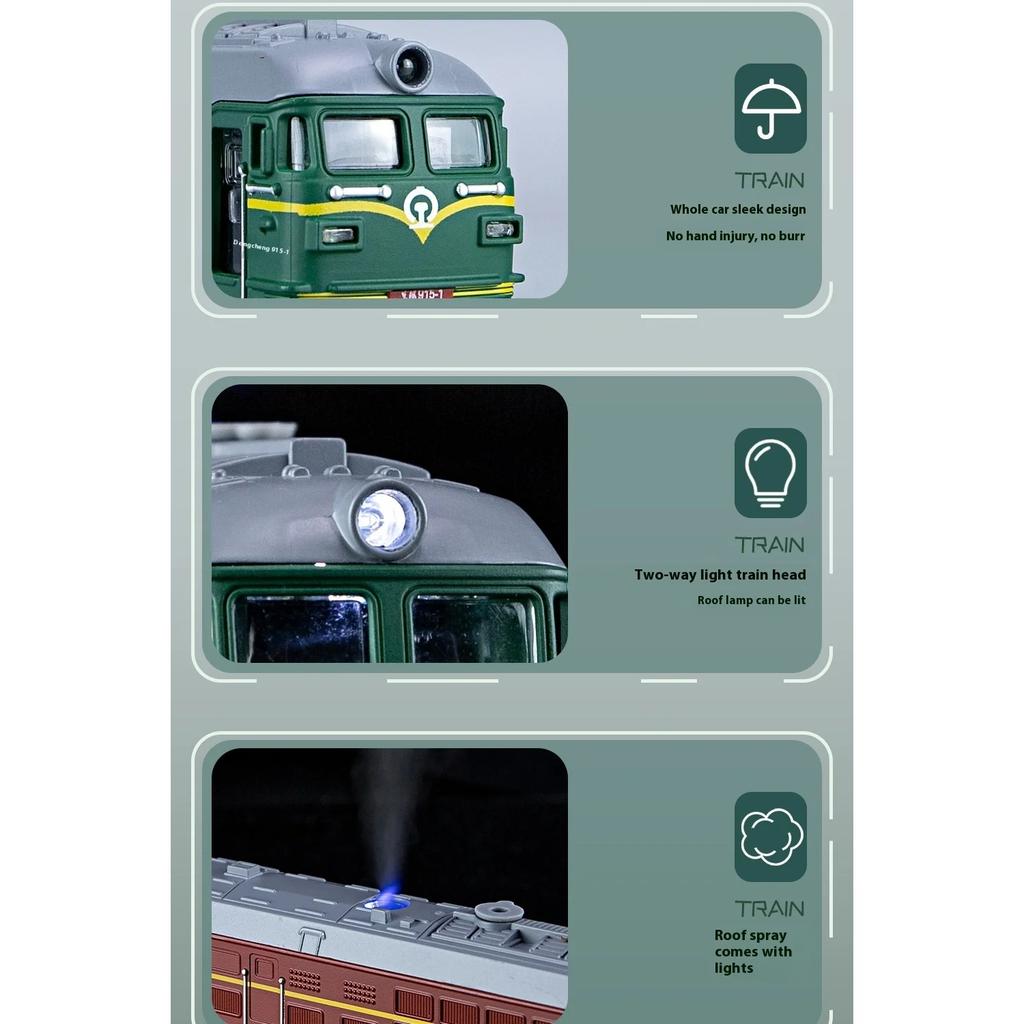 1/32 Diecast Nostalgic Steam Green Leather Train Toy Can Be Sprayed Alloy Train Children's Toy Kids Gift Birthday Present for Boys