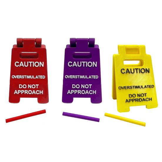 Caution Overstimulated Desk Sign 3D Printed Funny Do Not Approach Sign Desktop Caution Sign Office Warning Sign for Home Office Coworking Space
