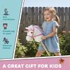 Unicorn Stick Horse with Wood Wheels, Real Pony Neighing and Galloping Sounds, Grip Handle, 95 cm, White