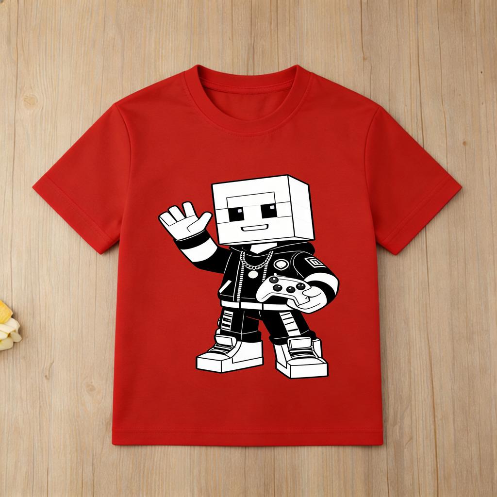 Kids Roblox Black Tshirt Gold Character Print Short Sleeve Casual Tee for Boys Girls