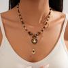 Tiger's eye stone beaded love Saturn water drop pendant sweater chain autumn and winter fashion necklace