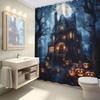 Spooky Castle Halloween Shower Curtain Gothic Haunted House Pumpkin Crow Bat Dead Tree Full Moon Forest Night Halloween Bathroom