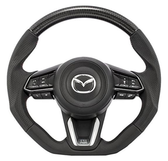 KENSTYLE Original Steering Wheel MD04 for Mazda Combination Silver Steering Wheel MD04 CX-5 (KF series) 2017/2~ Carbon/Leather (Red & Stitch)