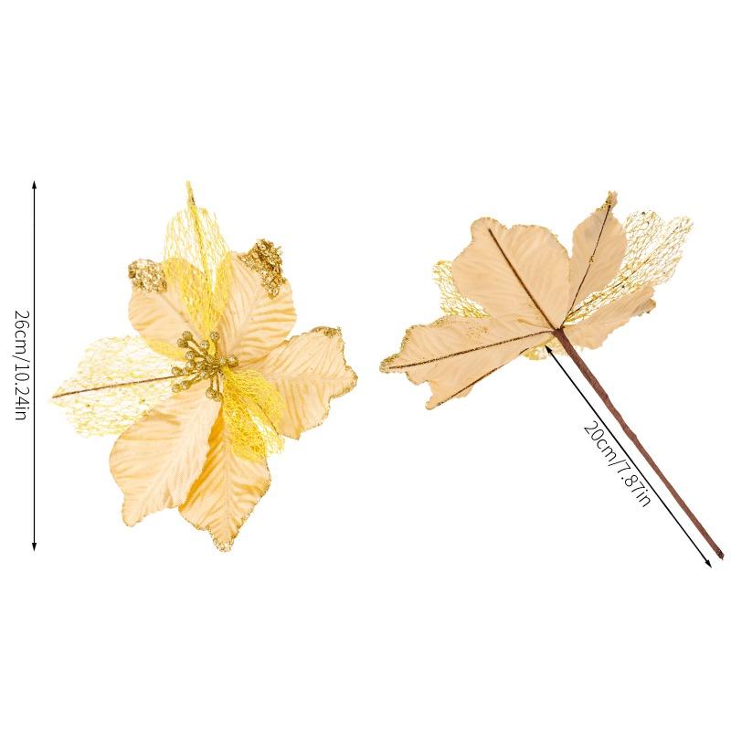 1PCS Christmas Ornament Golden Red Simulation Christmas Flower Handmade Maple Leaf Decorative Flower Christmas Flower Pendant