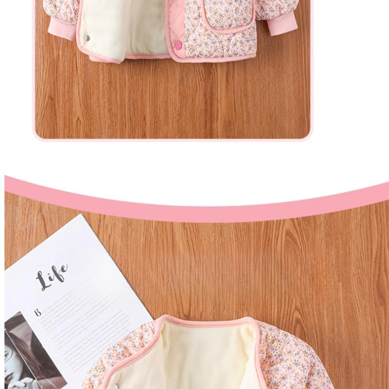 Nowa Dziewczęca Jesienno-Zimowa Polarowa Podszewka Koreański Styl Kwiatowy Bawełniany Pikowany Sztruksowa Stylowa Wewnętrzna Bawełniana Kurtka Dziecięcy Wszechstronny Bawełniany Płaszcz