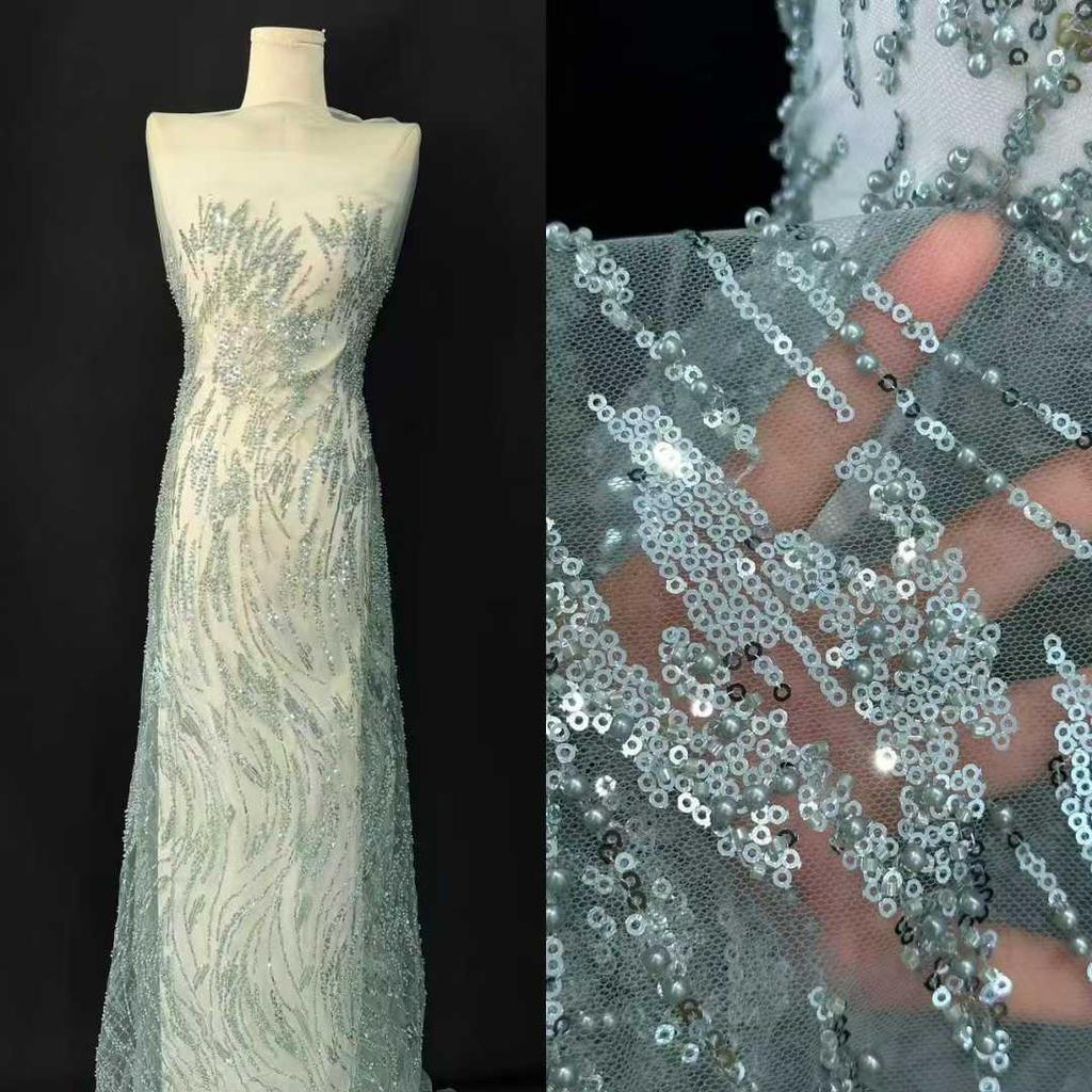 African Beaded Lace Fabric 2025 Beautiful French Lace Fabric Mesh Nigerian Lace Fabrics Sequins For Women Wedding Party Dress