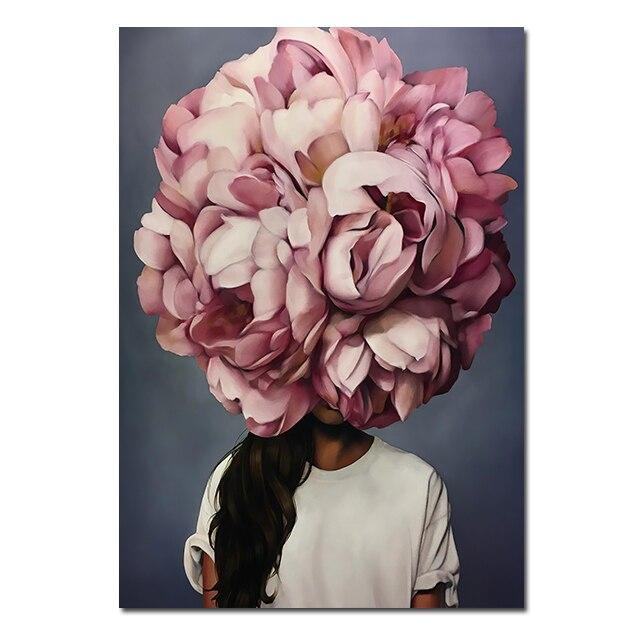 

Скандинавська жіноча голова з квітами, картини на полотні, настінні плакати, портрет леді, декор домашньої спальні, безкаркасна мода 60x80cm No Framed