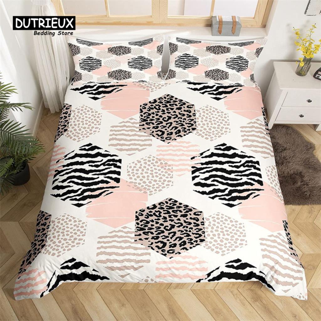 Marble Duvet Cover Set Microfiber Geometric Hexagone Quilt Cover Honeycomb Bedding Set Single King Queen For Kids Teens Adults