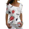 Ladies Fashion Casual Loose Pullovers Tee Shirts Summer 3d Pineapple Printed Women's Short Sleeves V-Neck Diagonal Collar Tops