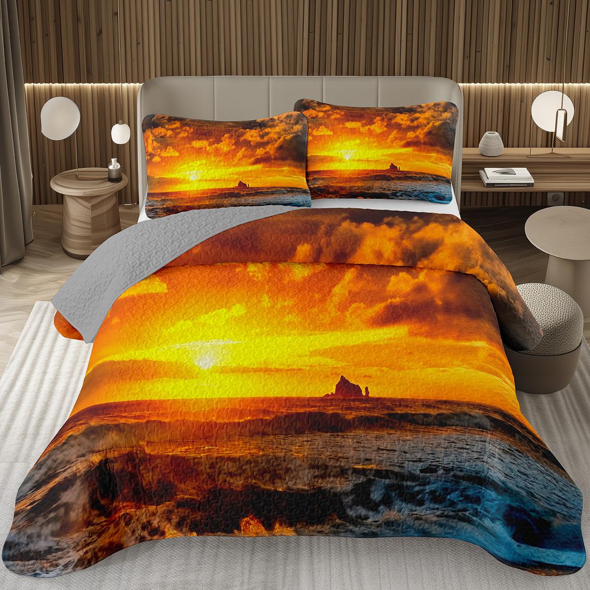 

Comforter Sunset Scenery Queen/Full Natural Landscape Quilted 2/3Pcs Reversible Grey Bedding Set For Boy Girl Room Dorm Comforter (quilt)-EU Single(135*200cm)3pcs