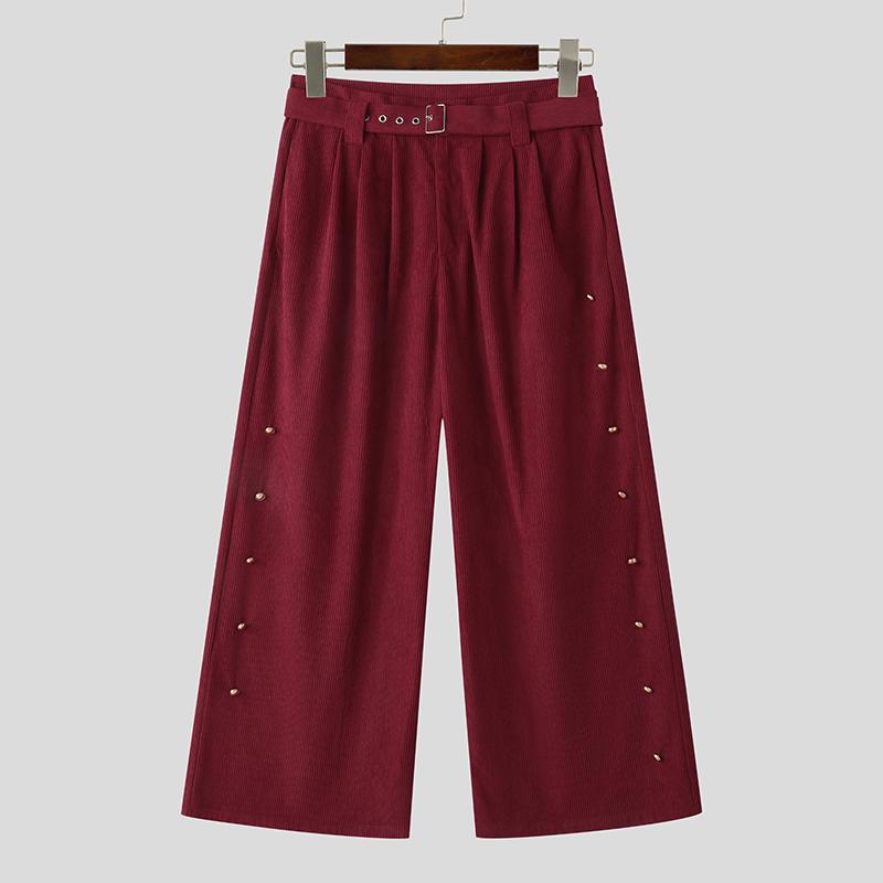 INCERUN Men Zip-up High Waist Casual Loose Long Texture Pants Trousers