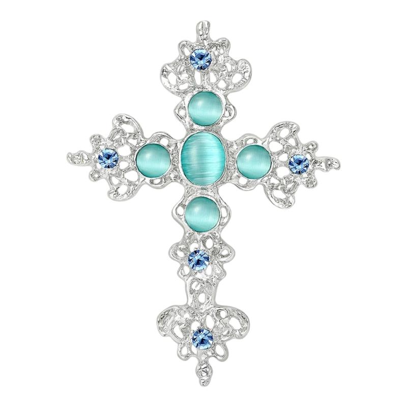 Alloy Crossed Brooch with Rhinestones Religious Lapel Pin Secure Clasp Accessory for Special Event And Everyday Outfits